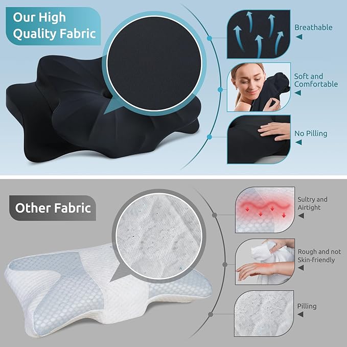 DONAMA Cervical Pillow for Neck and Shoulder,Contour Memory Foam Pillow,Ergonomic Neck Support Pillow for Side Back Stomach Sleepers with Pillowcase-Standard Size