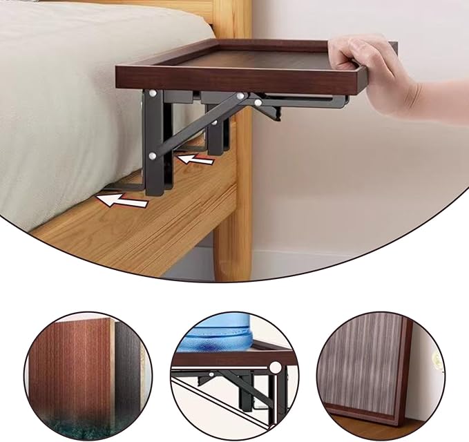 Bedside Shelf,Bed Shelf,Simple Noght Stand,Side Bed Organizer for Water Cup, Phone, Tablet Books,Foldable,no-Hole Bedside Caddy (Wooden)