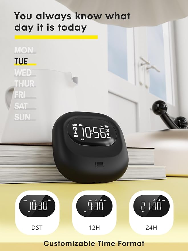 ROCAM Rechargeable Vibrating Alarm Clock Bed Shaker, 3000mAh Portable Travel Clock Under Pillow for Teens, Deaf People, Heavy Sleepers, Adults – 160-Day Standby, Great for Bedroom or Dorm Use