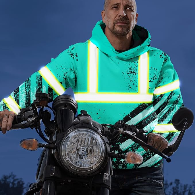 US Flag High Visibility Hoodie for Men Reflective Hoodie Safety Workwear for Worker Runner Patriotic ACC02