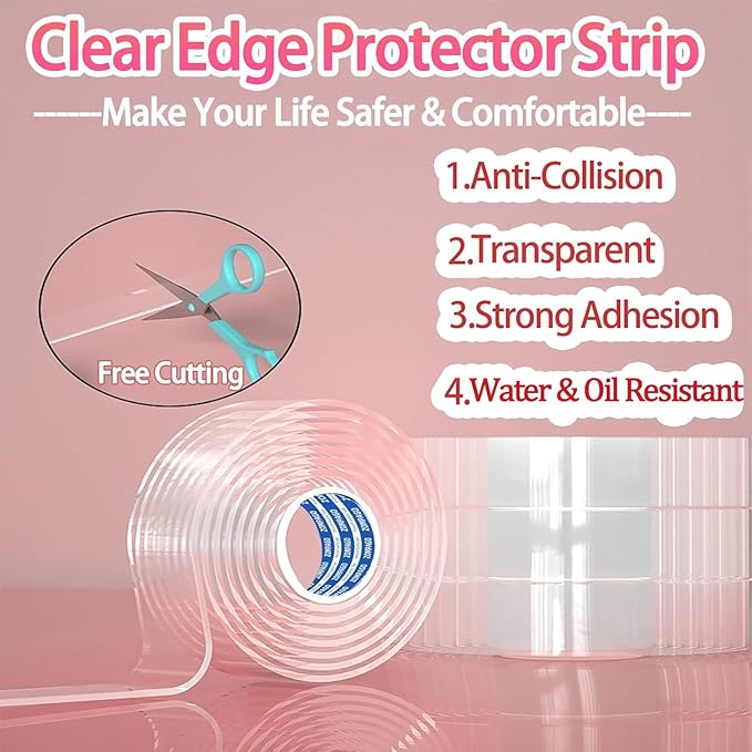 Clear Soft Corner Protectors for Furniture Strip,1.2in x 13FT,Sharp Edge & Table Bumper,Window Edge,Wall Protector, Soft Corner Guards Safe for Proof,Table Corner Protectors in Family