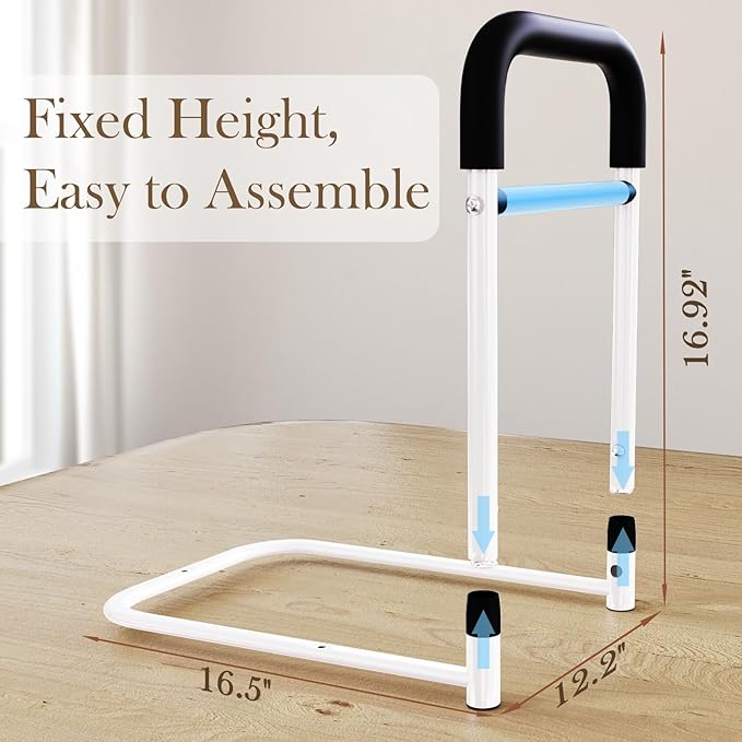Bed Rails for Elderly Adults Safety – Bed Cane for Seniors, Grab Bar Bed Handrails with Ergonomic Handle & Storage Pocket, 17-Inch Fixed Height, Easy to Assemble, Holds up to 300lbs