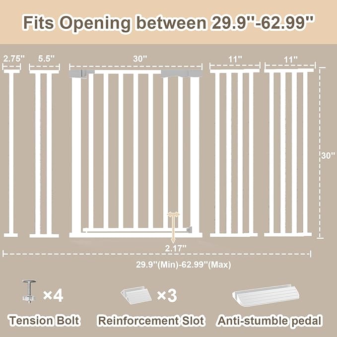 Extra Wide Baby Gate Fits 30-63 Inch Wide Opening, Toddler Pet Gate for Stairs Doorways Hallways Indoor, Walk Thru Large Long Dog Gates Pressure Mounted Black