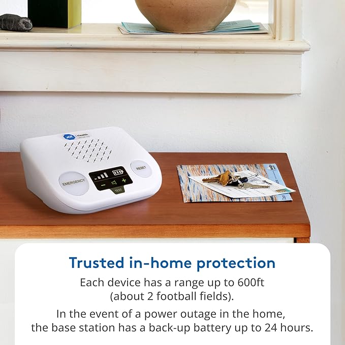 ADT Medical Alert Plus - in-Home Medical Alert System for Seniors - Cellular 4G Coverage, 600ft Pendant Range, Home Temperature Monitoring, 24/7 U.S. Based Monitoring (Black Wristband)