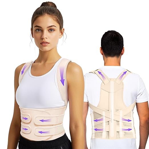 TEE TEA Posture Corrector for Women & Men – Adjustable Back Support Brace for Neck, Shoulder & Spine Muscle Relief – Improve Posture, Comfort & Confidence – Invisible & Comfortable Design (Beige, Large)