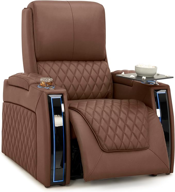 Seatcraft Apex Zero-Gravity CoolZero Italian Leather Home Theater Seating, Powered Headrest, Powered Lumbar, Powered Recline, Single Recliner, Tobacco