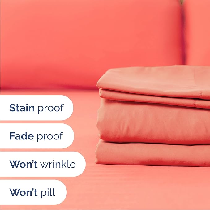 Queen 6 Piece Sheet Set - Cooling & Breathable Bed Sheets - Hotel Luxury Bed Sheets for Women, Men, Kids & Teens - Comfy Bedding w/Deep Pockets & Easy Fit - Soft & Wrinkle Free - Queen Coral Sheets