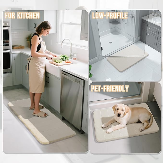 Yimobra Bathroom Runner Rugs 72"x24" Non Slip Washable Memory Foam Bath Mat, Super Soft Water Absorbent Hallway Carpet for Vanity Tub Shower, Cream