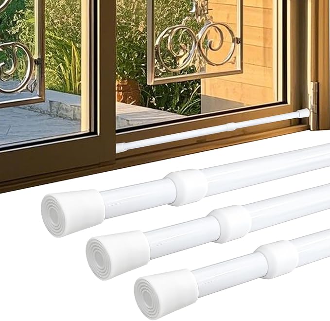 Sliding Door Security Bar,Window Security Bars Adjustable Sliding Door Lock Bars with Rubber Tips, Diameter 1.2" Window Safety Lock Bar Stopper (19.6''-35.4'', 3, Count)