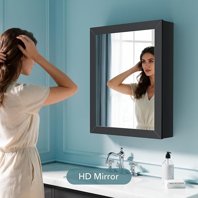 Bathroom Mirror Cabinet - Large Single Door 24x30 inchs Wall Cabinet Bathroom Vanity Mirror Cabinet with Facial Tissues Slot and Multifunctional Storage Area