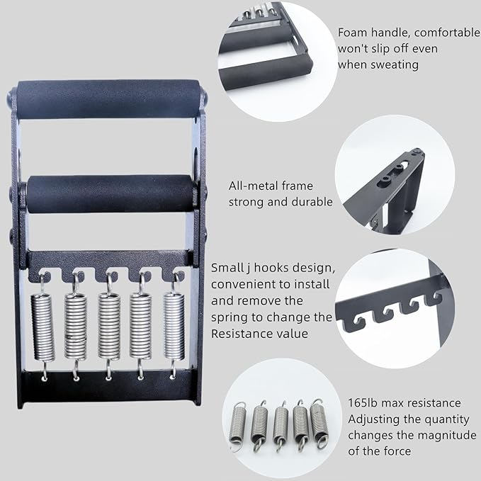 Solid Metal Hand Grip Dynamometer Hand Grip Strength Tester 165lb Adjustable Grip Strength Trainer with 5 Heavy Duty Springs,Professional Forearm & Finger Exercise Equipment for Athletes,Gym & Home Workouts
