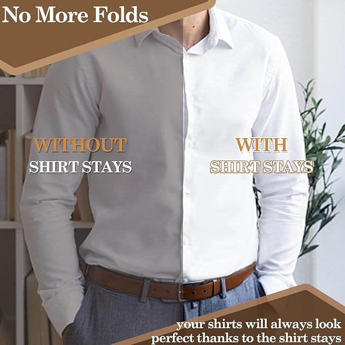 STAY GENT Y-Style Shirt Stays For Men with Non-Slip Locking Clamps and Adjustable Elastic Straps