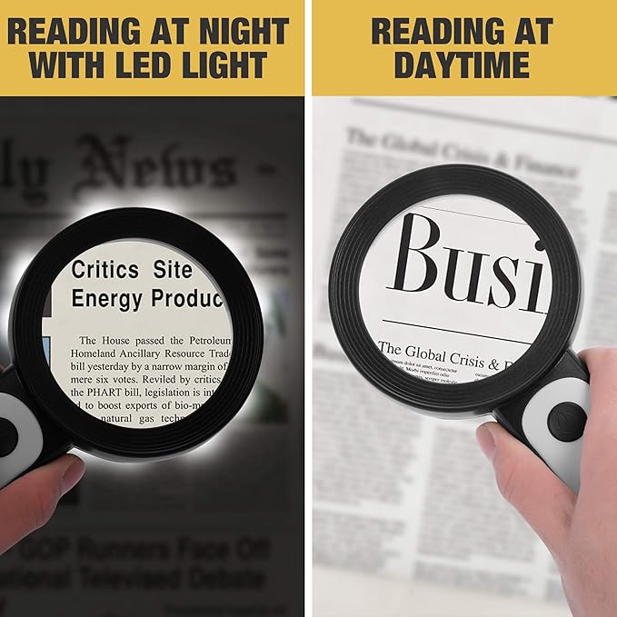 JMH Magnifying Glass with Light, Handheld Large Magnifying Glass 18LED Cold and Warm Light with 3 Modes, Illuminated Lighted Magnifier for Seniors Reading, Coins, Jewelry