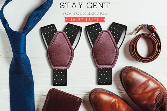 STAY GENT Y-Style Shirt Stays For Men with Non-Slip Locking Clamps and Adjustable Elastic Straps