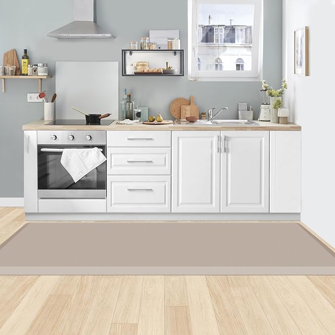 KitchenClouds Kitchen Mat Cushioned Anti Fatigue Rug 20"x39" Waterproof, Non Slip, Standing and Comfort Desk/Floor Mats for House Sink Office (Khaki)