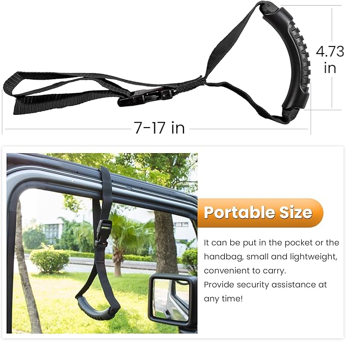 E-cowlboy Auto Cane Grab Aid - Standing Aid, Safety Handle, Mobility Assist Device - Portable, Adjustable, Nylon Grip (Black)