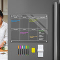 16"X12" Acrylic Weekly Planner for Fridge,Acrylic Magnetic Menu Board for Kitchen,Clear Meal Planner for Refrigerator,Magnet Weekly Calendar for Fridge with 6 Magnetic Markers