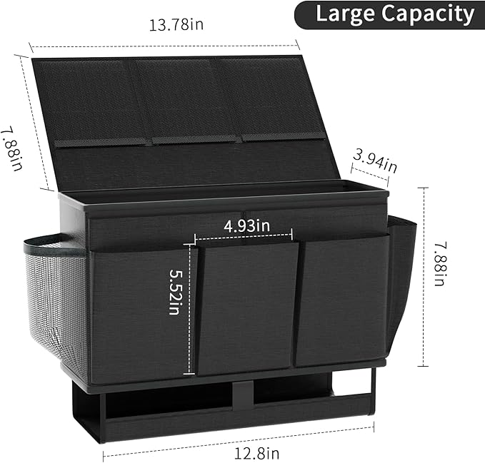 Bedside Caddy, Bed Organizer with 11 Pockets and Power Strip Holder,Versatile Bedside Storage Caddy for Home,Dorm,Bunk,Hospital,Crib Bed (2 Pack Black)