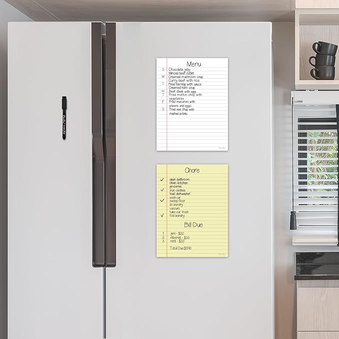 Magnetic Dry Erase Board – 8.5”x11” Reusable Lined Dry Erase Notebook Sheet for Fridge 2 Pcs – Marker Included