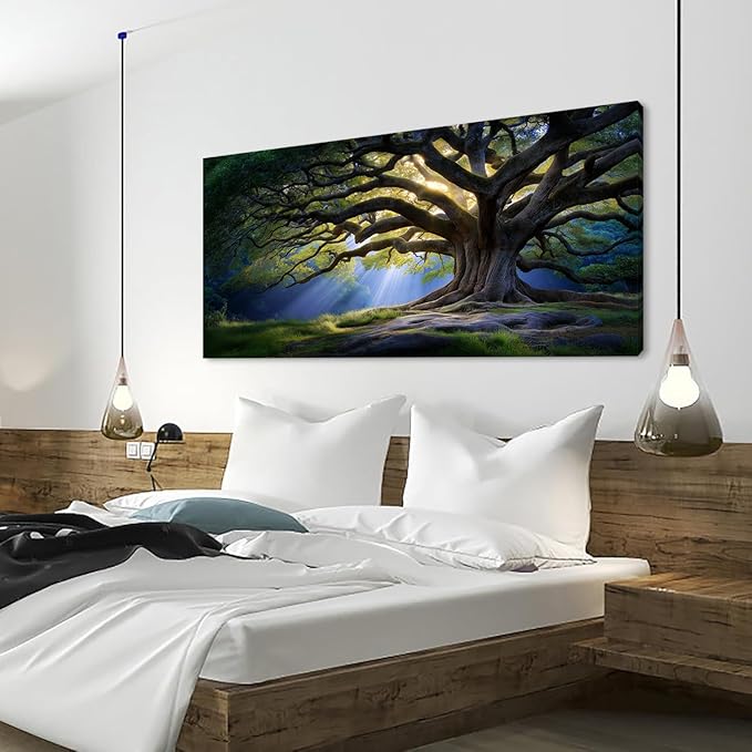 Beautiful Green Tree Scenery Wall Art for Living Room Office Scenic Landscape Nature Art Deco Brown Painting Prints Elegant Canvas Artwork Over The Couch Bedroom Decor Extra Large