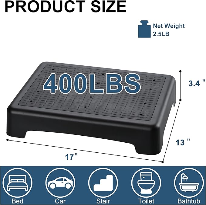 Mobile Step Stool,Indoor/Outdoor Non-Slip Step Platform,Portable Stair Aid for Adults and Seniors for Stairs,Kitchen,Office,Door,Bed,Car Safety Steps,Black-Black