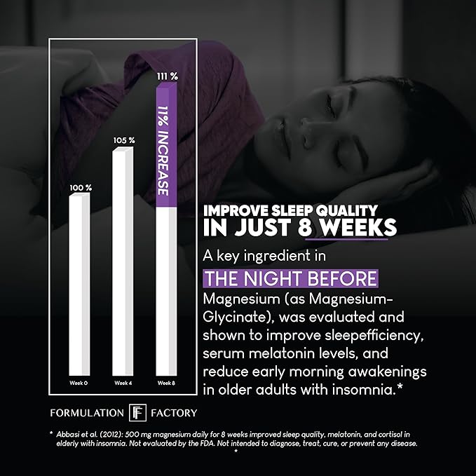 Formulation Factory The Night Before 10-in-1 Midnight Maximizer Sleep Supplement, Magnesium Glycinate, L-Theanine & More, Stress Relief, Relaxation, Focus (6 Month Supply, 360 Capsules)