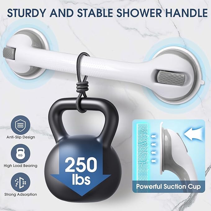 Auroras Strong Suction Cup Grab Bars for Bathtubs and Showers, 2 Pack Removable Heavy Duty Shower Grab Bars for Seniors No Drilling, 16 Inch Non-Slip Shower Handles for Elderly,Children,Injured