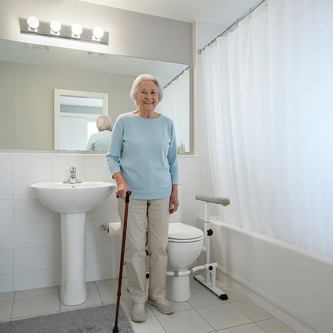 KMINA Toilet Safety Rails for Seniors, Heavy Duty Frame with Handles, Adjustable Height and Width, Handicap Grab Bars