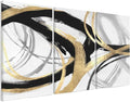 DUWQU 3 Piece Large Black and Gold Abstract Canvas Wall Art, Modern Black Gold and White Wall Decor, Spiral Brushstrokes Line Art Prints for Living Room Bedroom Office Home Decorations 24×36x3 In