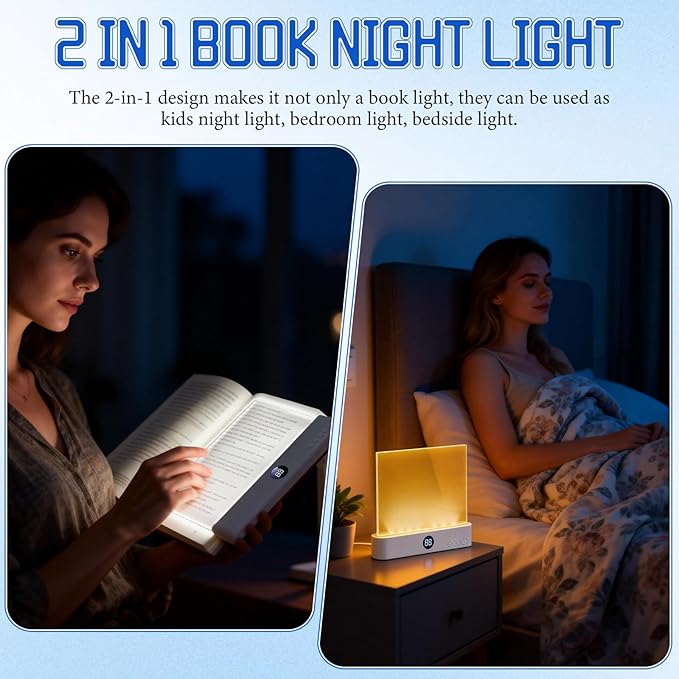Book Light, Rechargeable Clear LED Flat Reading Light with 3 Colors & Timer, Dimmable Panel Plate Lamp Book Full Page Light for Reading in Bed at Night, for Women Readers Kids Book Lovers (Black)