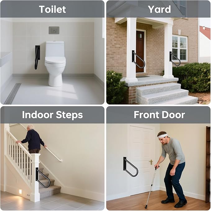 Aduanbang Heavy Duty Wall Mount Handrails for Outdoor Steps, U-Shape Non-Slip Stair Safety Grab Bar, 16 Inch Metal Railing for 1-2 Steps, Indoor/Outdoor Use, Garage, Porch, Courtyard, Garden