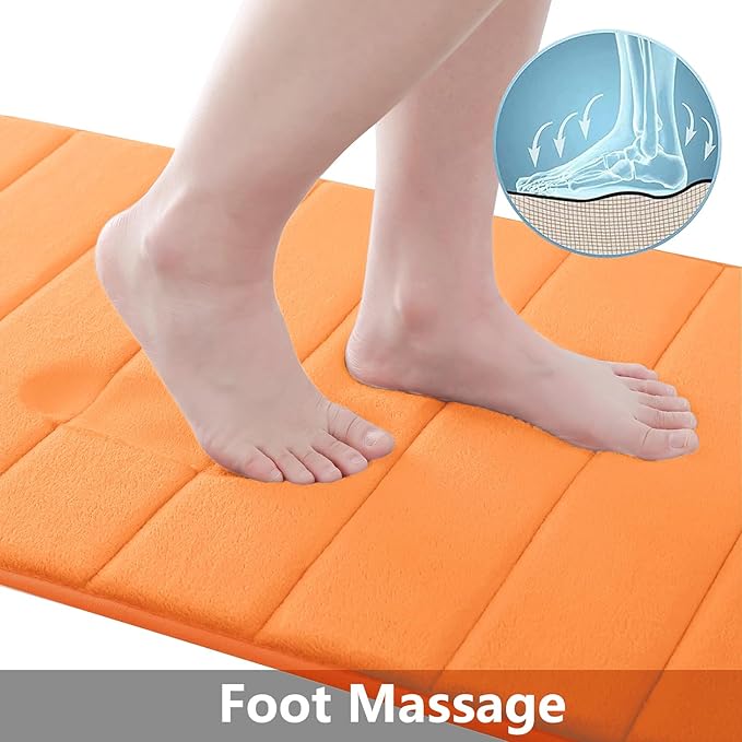 Buganda Memory Foam Bath Mat, 30" x 20", Ultra Soft and Non-Slip Bathroom Rugs, Water Absorbent and Machine Washable Bath Rug for Bathroom, Shower, and Tub, Orange
