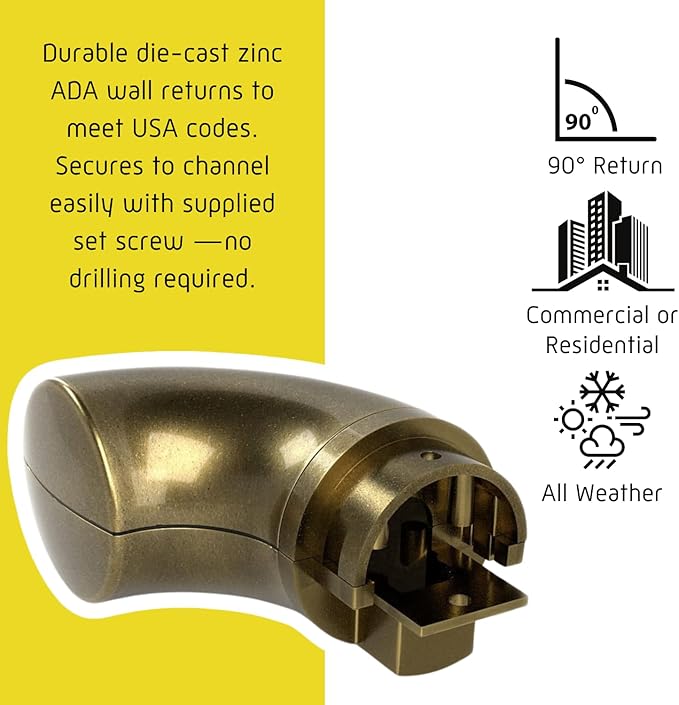 Promenaid 6ft ADA Handrail Kit - Architectural Bronze - Complete Indoor/Outdoor Handrail for Stairs - 1.6" Round Anodized Aluminum Railing with 4 Antique Brass Pivoting Brackets & ADA Wall Returns