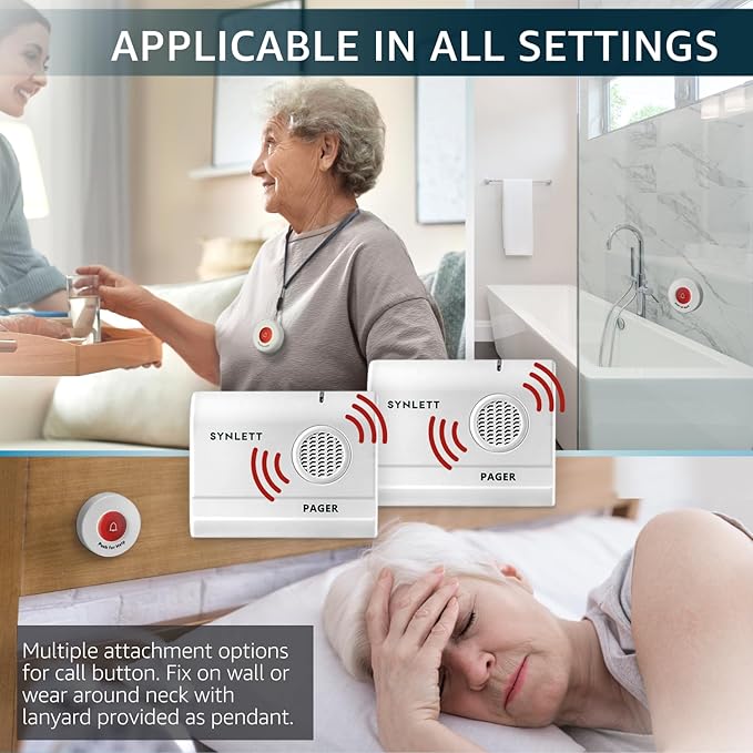 Caregiver Pager Call Button Wireless Call Bell Alert Buttons for Patients Elderly Seniors Home Portable Nurse Call System Bed Alarm Fall Prevention Emergency
