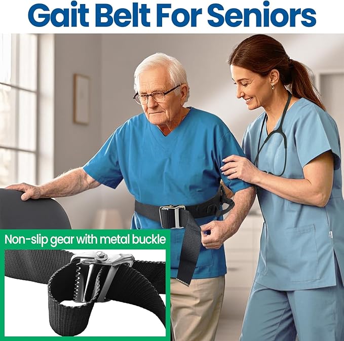 Aliseniors Gait Belt for Seniors 300lbs - Transfer Belt with 6 Handles & Quick Release Buckle for Elderly Patient Lifting, Bariatric Safety Assist, Nursing Home Physical Therapy