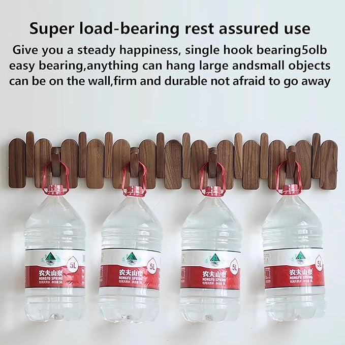 Wall Mounted Piano Key Hanger | Flip Style Hook | Entrance Wall Art Hook, Made of Oak Wood (3 Times Painted, 4 Times Polished) (Arc Walnut-Beech, 12Hooks)