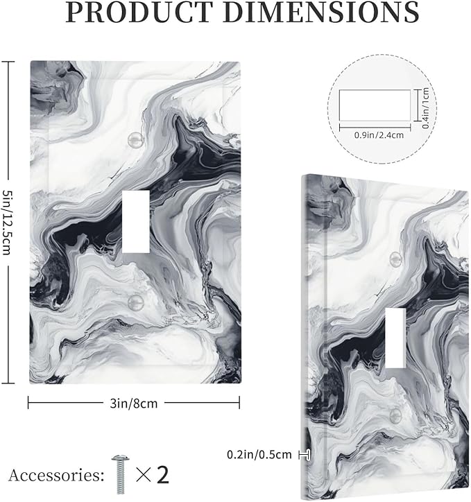 Abstract Marble Ink Texture Grey Marble Print Decorative Light Switch Cover 1 Gang Single Toggle Device Electrical Faceplate Switchplates Decorator Outlet Wall Plate for Bathroom Kitchen Decor