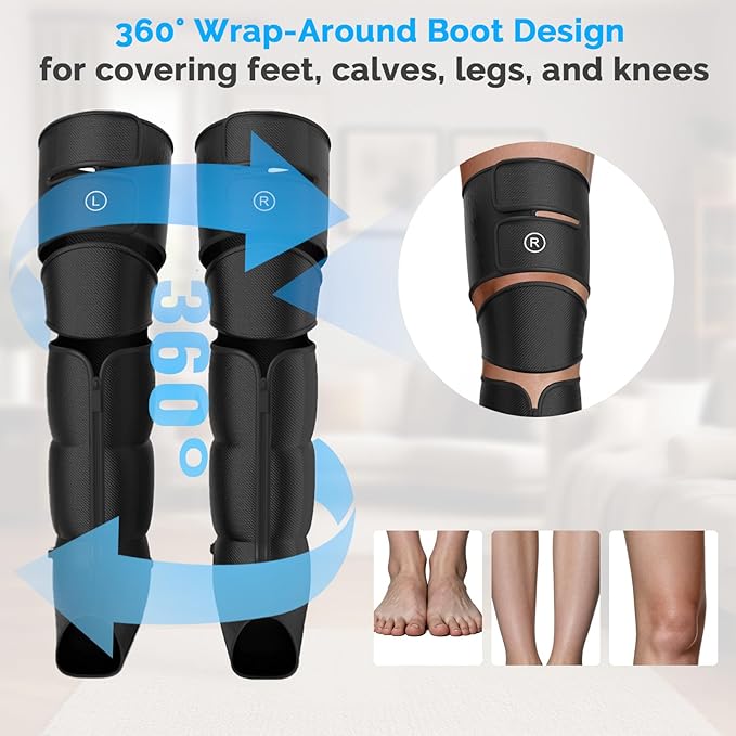 Leg Massager with Heat and Compression for Circulation and Pain Relief, 6 Modes Foot Calf Thigh Knee and Leg Compression Massage Boots for Swelling, Edema and RLS, Gifts for Mom, Dad, Seniors