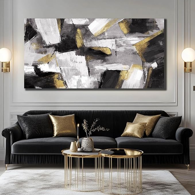 Large Wall Art Gold Wall Decor Black And White Picture Painting Artwork for Bedroom Dinning Room Framed Canvas Art Modern Home Decoration 30x60 In