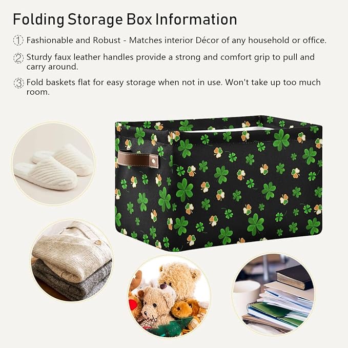 Storage Basket St Patrick's Day Cube Storage Bins Organizer Bag Collapsible Closet Shelf Baskets with handle for Cloth Book 14.2×10.2×8.3 IN