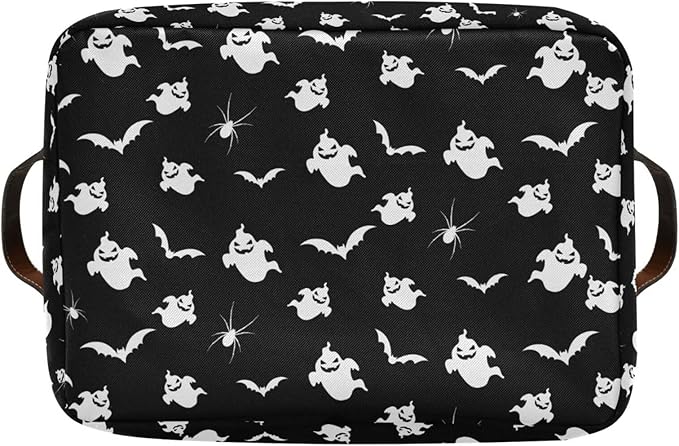 Storage Basket Bin Halloween Ghost and Bat Organizer Basket Collapsible Shelf Basket Cube with handle for Nursery Bedroom Bathroom