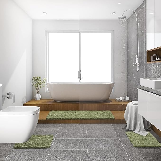 MIULEE Sage Bathroom Runner Rug 24x60 Inches, Long Bath Mat for Bathroom Floor Bathtub Showers, Machine Washable Absorbent Microfiber Carpet with TPR Anti-Slip Back