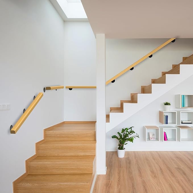 4FT Wooden Stair Handrails,Hand Railings for Stairs Indoor Outdoor Wall Mount Support Wood Handrails,Non-Slip Sturdy Staircase Handrail Safety Grab Bar Rod Complete Kit for Home,Lofts,Guardrail