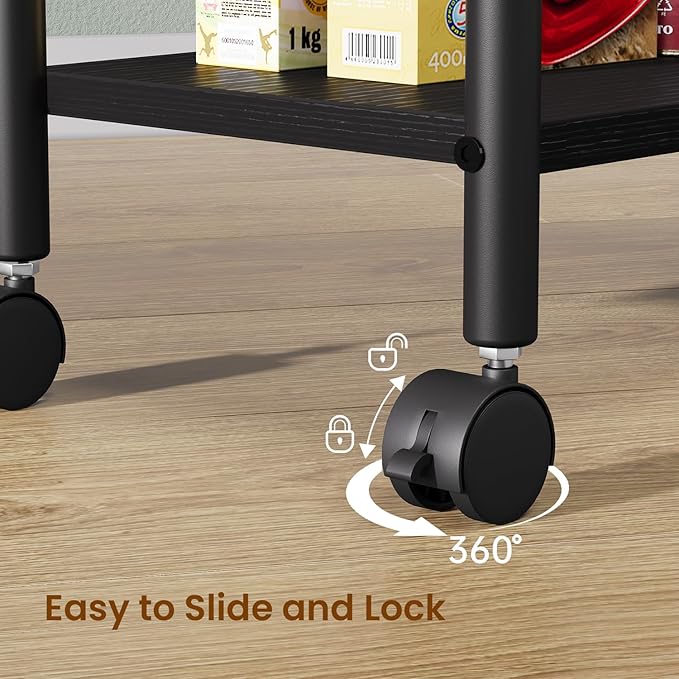 Slim Rolling Cart, 4-Tier Narrow Storage Cart with Handle, 9.1 Inches Deep, Bathroom Shelf for Small Spaces, Kitchen, Dining Room, Living Room, Laundry Room, Black