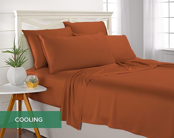 Pure Bamboo Twin Sheets, Genuine 100% Organic Viscose Derived from Bamboo Bed Sheet Set, Luxuriously Soft & Cooling, Double Stitching, 2 Year Quality Promise (Twin, Terracotta)