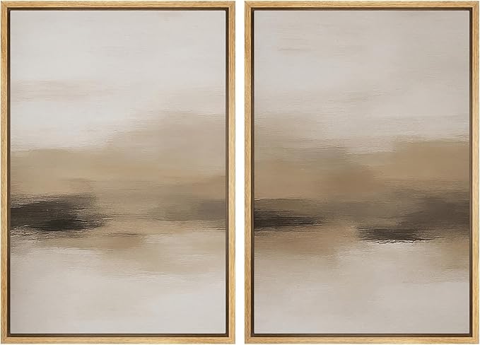 MUDECOR Framed Canvas Print Wall Art Abstract Neutral Beige Contemporary Minimalist Landscape Illustrations Modern Art Decorative Bohemian for Living Room, Bedroom, Office - 24"x36"x2 Natural