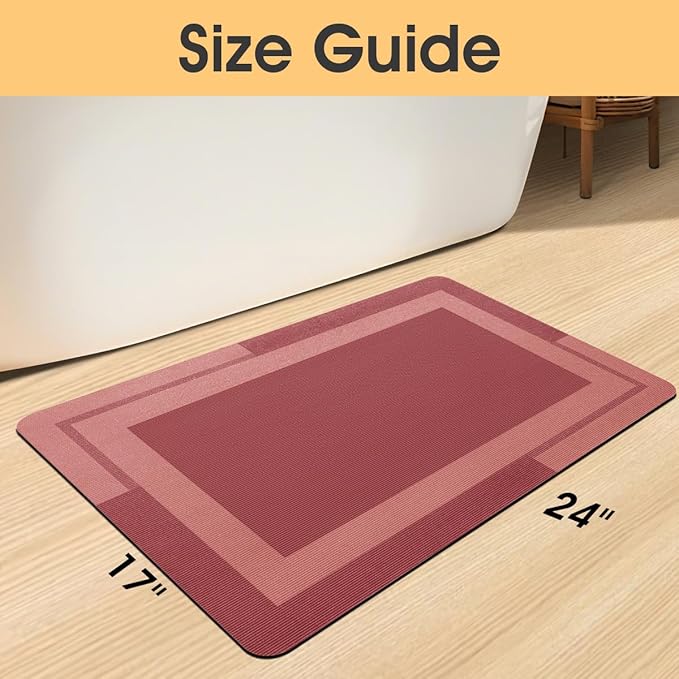 Christmas Ultra Thin Bath Mat, Upgrade Backing Non Slip Thin Bath Mats Fit Under Door, Quick Dry Ultra Absorbent Bathroom Rugs, Machine Washable Bath Rugs for Bathroom, Bathtub, Red/Bordered/24"x17"