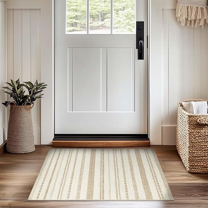jinchan Boho 2x3 Rugs for Entryway - Moroccan Machine Washable Doormat Soft Bohemian Small Throw Rug Non-Slip Carpet for Entrance Kitchen Laundry Room Bedroom (2‘x3', Beige)