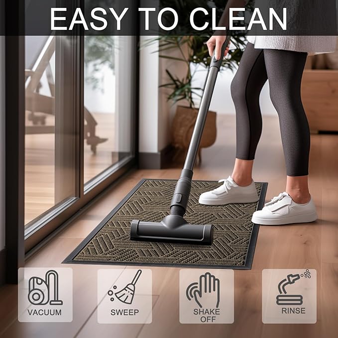 Front Door Mat 36"x24" Indoors Outdoors Welcome Mats, Waterproof Non-Slip Rubber Backing Heavy Duty Doormat Outside Entrance, Low Profile Entryway Rugs Floor Mat for Patio, Pattern B Brown
