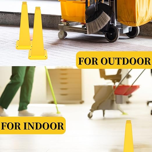 BESEA 6 Pack 28" Bright Yellow Traffic Safety Cones with Weighted Base, High-Visibility Parking Cones for Driveways, Business Parking Lots, Garages, Indoor/Outdoor Use